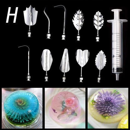 14 style 3D Gelatin Cake  Mold Jelly Art Pudding Flowers Stainless Steel Nozzle Syringe  Needle Kit Cake Decorating Tools