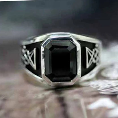 Vintage Lucifer Seal Signet Ring – Gothic Punk 316L Stainless Steel Black Stone