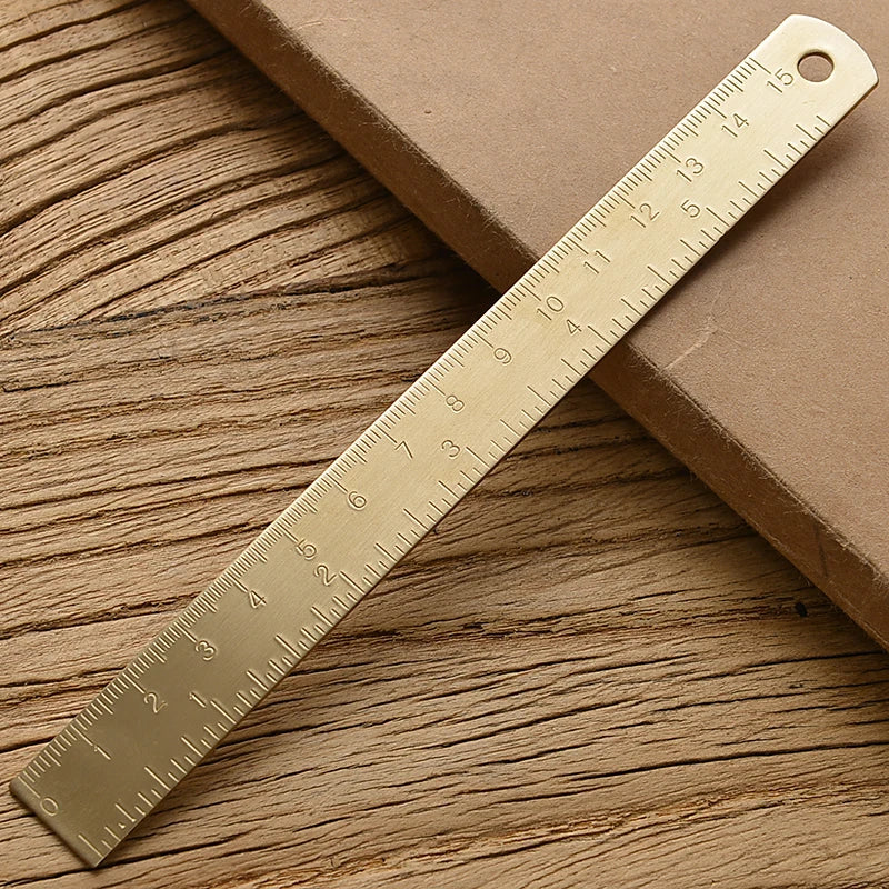 Vintage Brass Measuring Ruler – Creative Straight Ruler, Triangle Ruler & Protractor for Students and Stationery Lovers