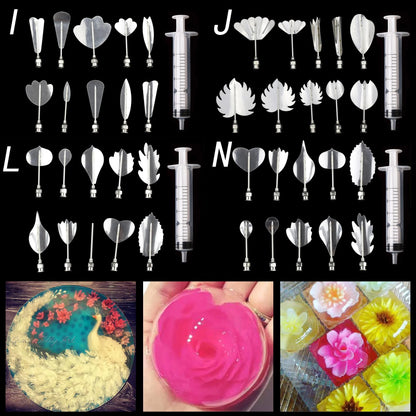 14 style 3D Gelatin Cake  Mold Jelly Art Pudding Flowers Stainless Steel Nozzle Syringe  Needle Kit Cake Decorating Tools