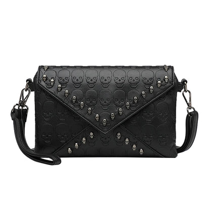JIEROTYX Women's Fashion Tote Skull Prints And Skull-Shaped Rivets Messenger Travel Crossbody Femininas Black Punk Handbags