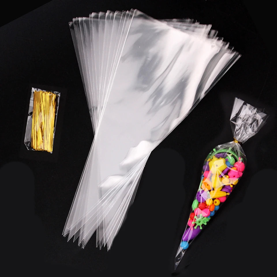 20PCS Kids Birthday Party Decoration Easter Carrot Candy Bag Easter Rabbit Gift Bag Candy Cones Transprant Plastic Bag