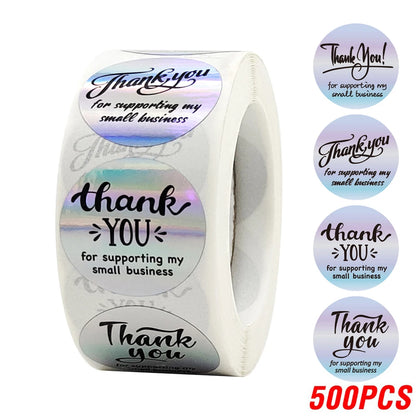 500pcs Rainbow Laser Thank You Stickers 1inch Small Business Stickers Adhesive Labels for Boutiques Wrapping Supplies