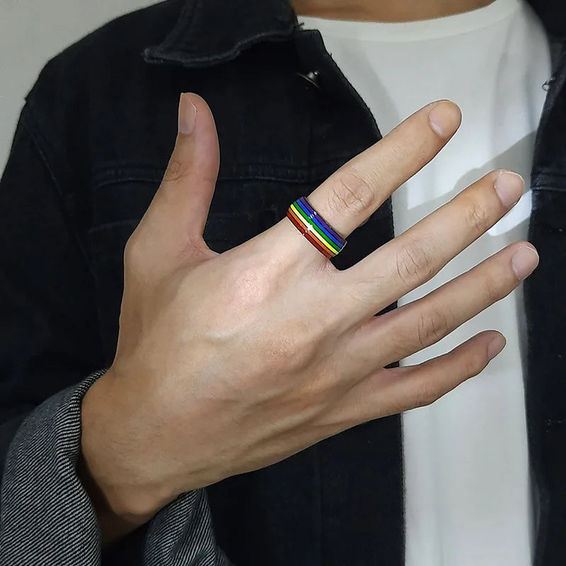 Rainbow LGBT Rings Jewelry Engagement Party Bagues Titanium Stainless Steel Bands For Couple Lovers Women Men Filled