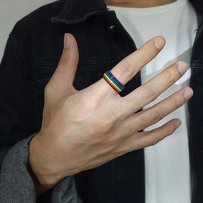 Rainbow LGBT Rings Jewelry Engagement Party Bagues Titanium Stainless Steel Bands For Couple Lovers Women Men Filled