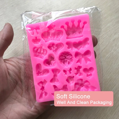 Hot Sell Cartoon Crown Bow Tie Silicone Fondant Cake Mold Cupcake Jelly Candy Chocolate Shaped Decoration Baking Tool Moulds