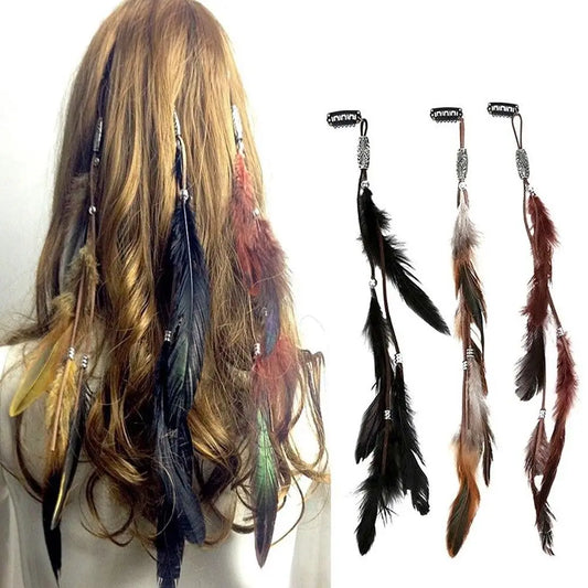 Indian Style Feather Hair Tassel Hair Piece Headdress Hair Ornaments BB Clip For Women Girl Hair Rope Rubber Band