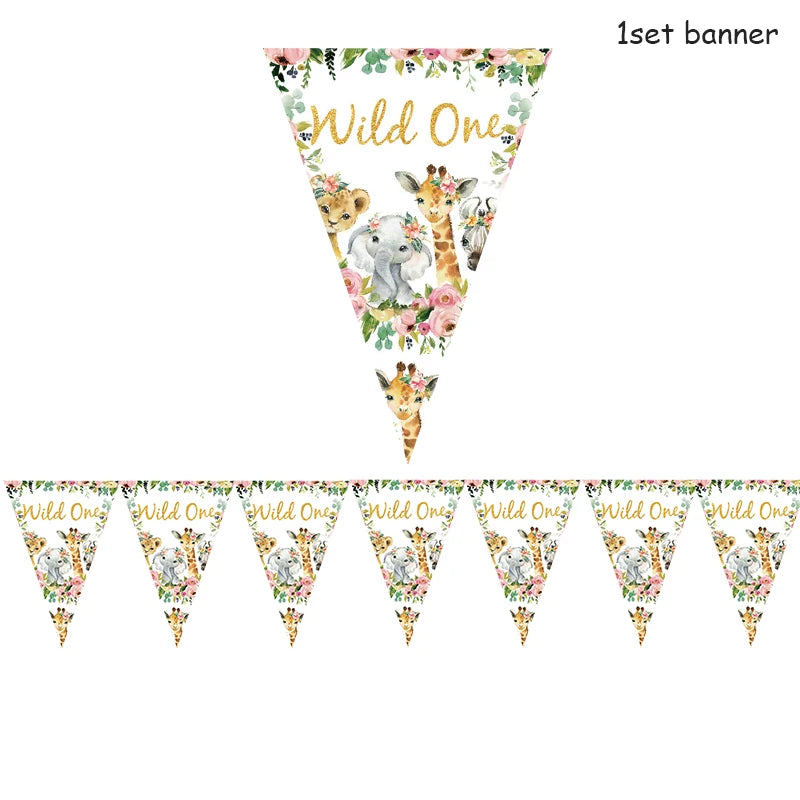 Pink Gold Animal Wild One Birthday Party Disposable Party Supplies
