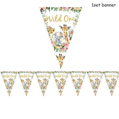 Pink Gold Animal Wild One Birthday Party Disposable Party Supplies