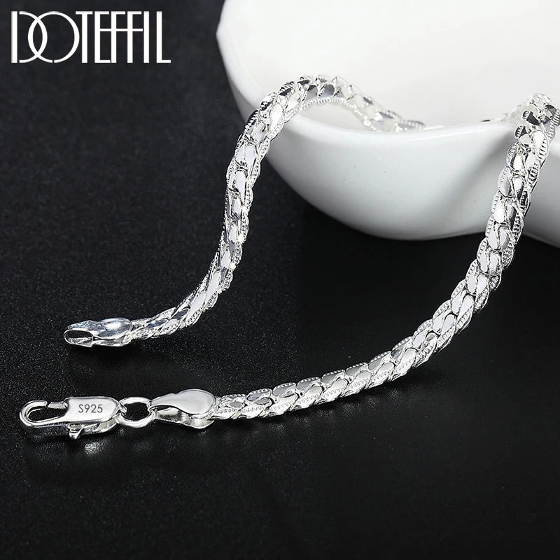 Sterling Silver 925 - 8/16/18/20/22/24 Inch 6mm Side Chain Necklace Bracelet For Woman Men Fashion Charm Wedding Jewelry