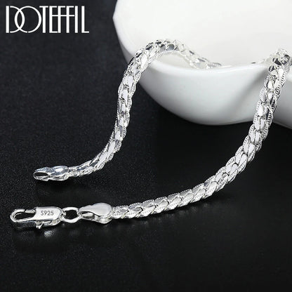 Sterling Silver 925 - 8/16/18/20/22/24 Inch 6mm Side Chain Necklace Bracelet For Woman Men Fashion Charm Wedding Jewelry