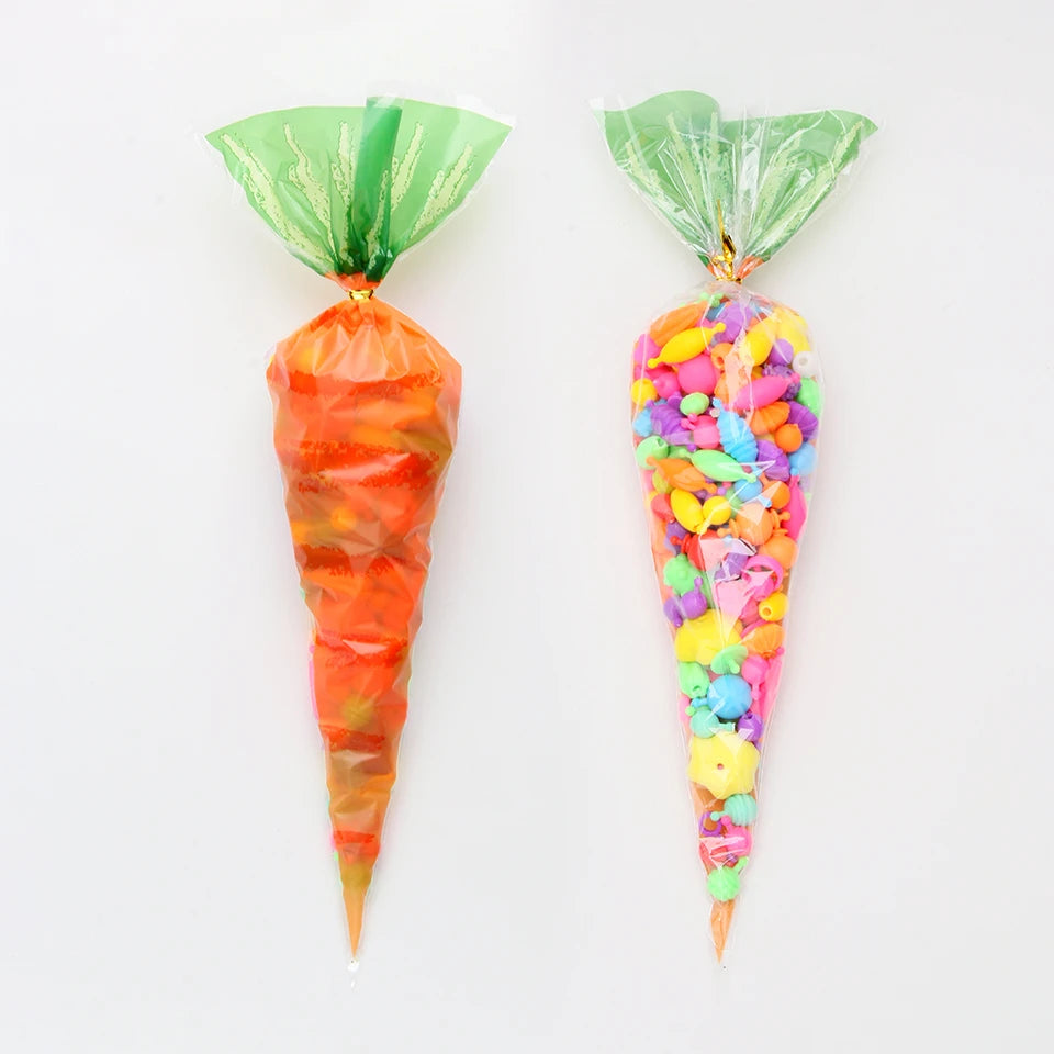 20PCS Kids Birthday Party Decoration Easter Carrot Candy Bag Easter Rabbit Gift Bag Candy Cones Transprant Plastic Bag
