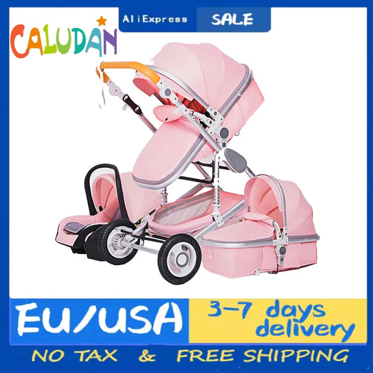 High Landscape Baby Stroller 3 in 1 With Car Seat Pink Stroller Luxury Travel Pram Car seat and Stroller Baby Carrier Pushchair