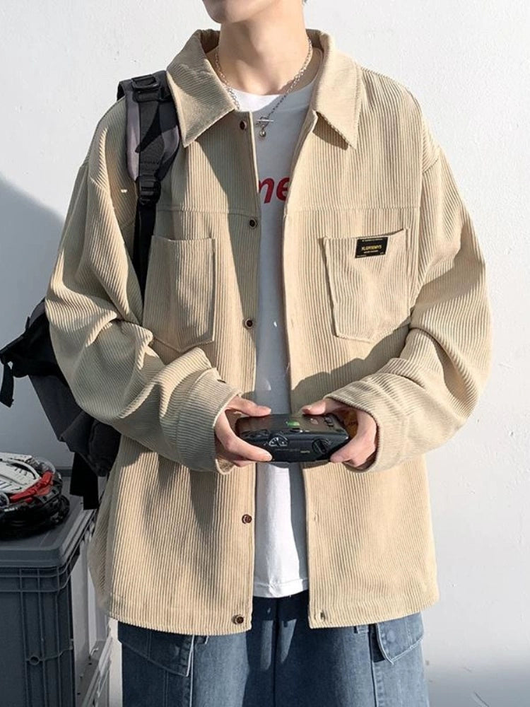 Trendy Corduroy Fall and Winter Loose Lapels Raccoon Outwear