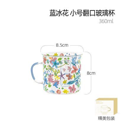 Xibiler Flowers and Plants with Handle Glass Cup with Scale High Temperature Resistant Household Coffee Cup Tea Cup Good-looking Breakfast Cup