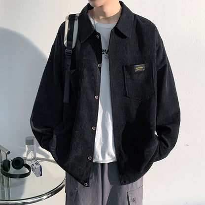 Trendy Corduroy Fall and Winter Loose Lapels Raccoon Outwear