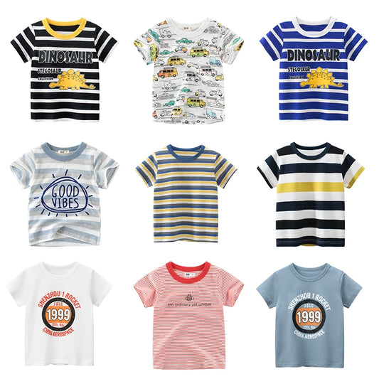 OLEKID 2025 Summer Stripe Children Boys T-shirts Printed Letter 2-8 Years Kids Little Boy Tops Short Sleeve Toddler Tees Clothes