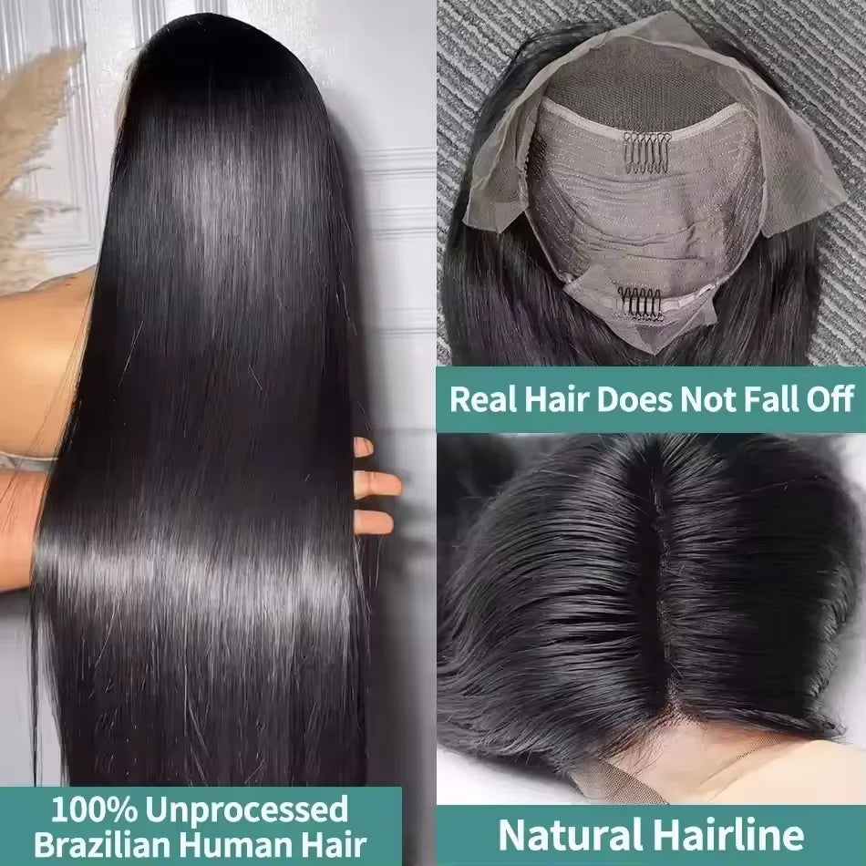 42 inches 13X4 HD Transparent Lace Straight Human Hair Wigs 13x6 Transparent Lace Frontal Wigs Pre Plucked Glueless Easy-Go Wigs