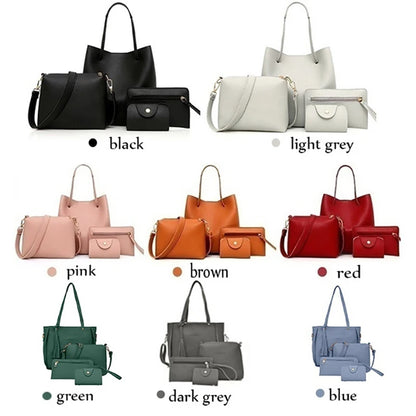 4pcs/set Ladies Leather Bag Set Polyester Shoulder Bag Handbag Messenger Bag Set 9 Colors