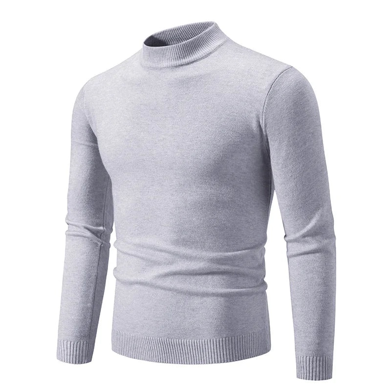 Men's Half Neck Basic Solid Sweaters Round Neck Elastic Pullovers
