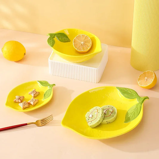 Creative Cartoon Lemon Shaped Ceramic Dinner Plate Soup Bowl Family Fruit Snack Dishes Kitchen Utensils Accessories Tableware