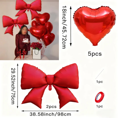 7pcs/set Red Heart Bow Balloons Set Wedding Birthday Valentine'S Day Party Decoration Christmas Decorations Festive Supplies