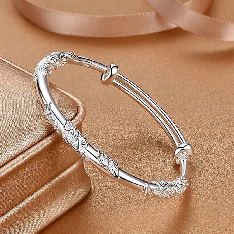 925 Sterling Silver Full-blown Flowers Bracelet