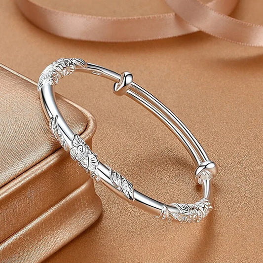 925 Sterling Silver Full-blown Flowers Bracelet