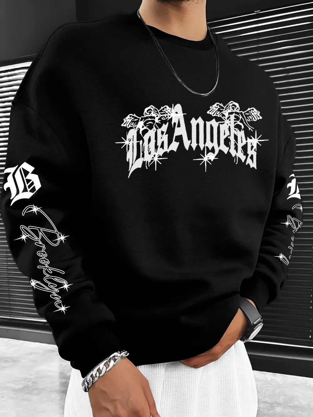 Men’s Gothic Letter Pullover – Soft Long Sleeve