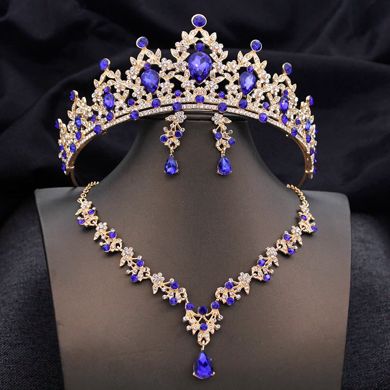 Tiaras Bridal Princess Wedding Crown and necklace earring Prom Birthday Jewelry Sets