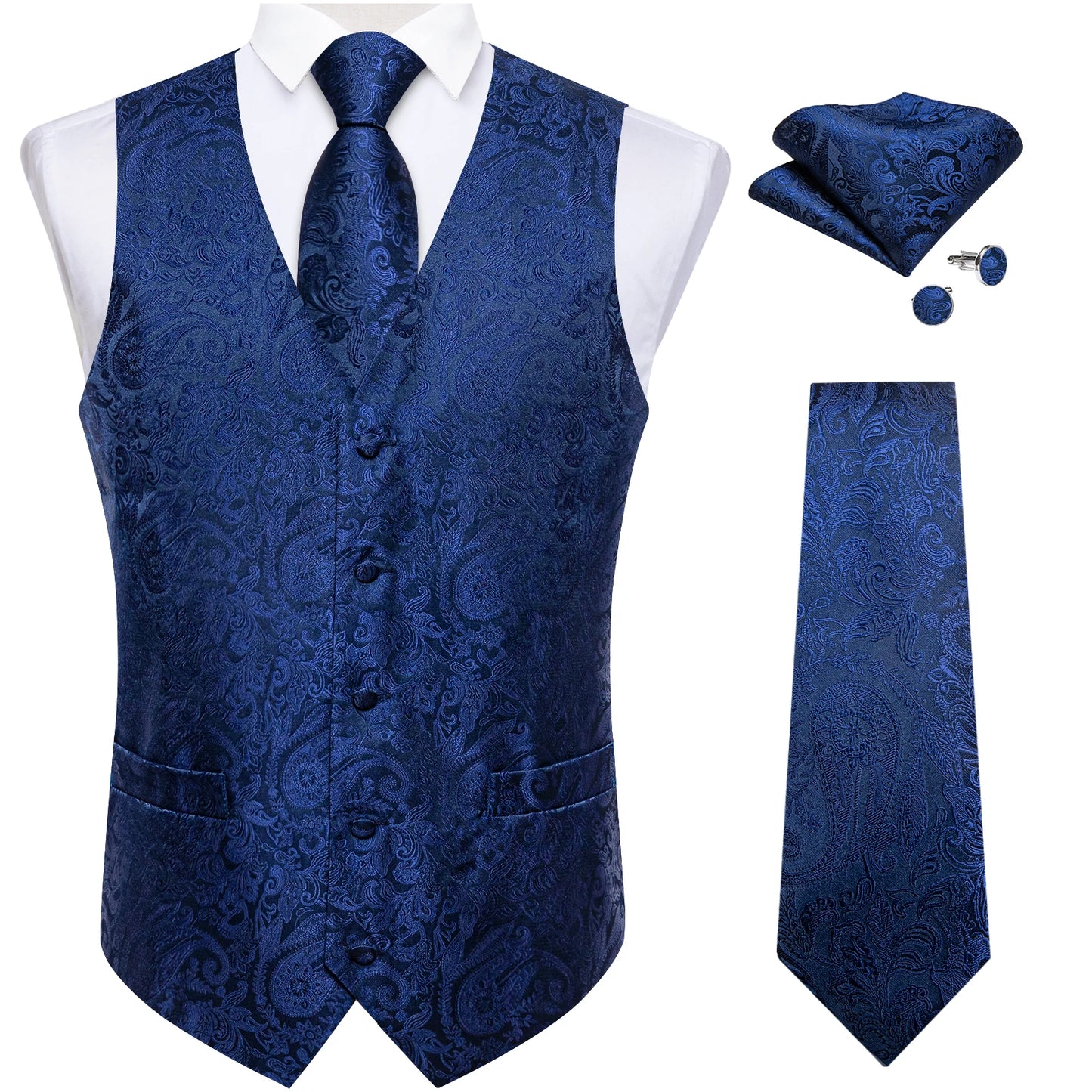 Luxury Paisley Men's Suit Vest Tuxedo Waistcoat Necktie Handkerchief Cufflink Sleeveless Jacket Vest