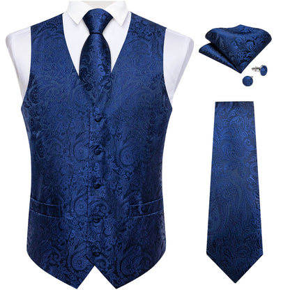 Luxury Paisley Men's Suit Vest Tuxedo Waistcoat Necktie Handkerchief Cufflink Sleeveless Jacket Vest
