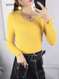 Women Solid Rib Knit V Neck Top