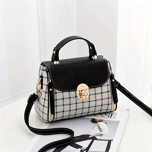 Women Trendy Flap Shoulder Bag PU Leather Crossbody Bag Simple Plaid Designer Messenger Bag Small Purse and Handbags Pouch