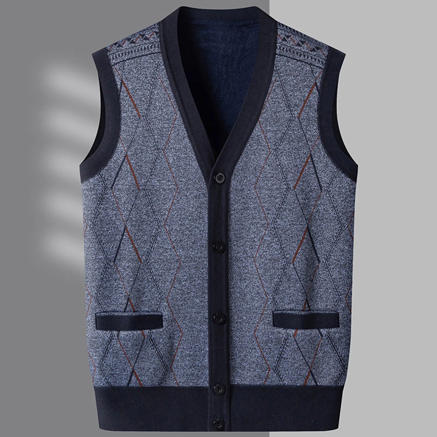 Men'S Autumn And Winter Middle Thickened Knit Vest Plus Fleece Fashion Printed Loose V Neck Cardigan Sweatercoat For Men Trendy