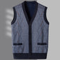 Men'S Autumn And Winter Middle Thickened Knit Vest Plus Fleece Fashion Printed Loose V Neck Cardigan Sweatercoat For Men Trendy