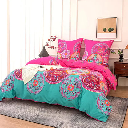 Boho Chic 3-Piece Comforter Set: Soft Luxury Bedding for All Seasons, Breathable Fluffy Floral Fantasy Bed Sets