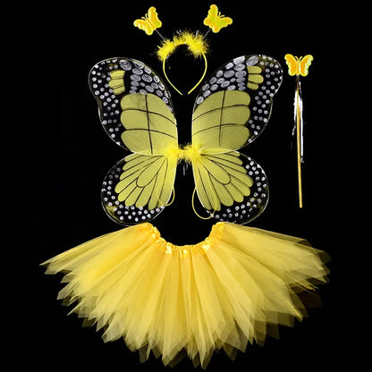 4Pcs Hot Sale Halloween Cosplay Fairy Angel Wings Insect Theme Costume For Kids Girls Butterfly Wings Costume Performance Dress