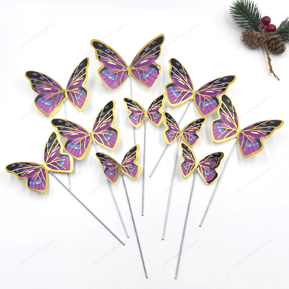 Purple Pink Butterfly Cake Decoration Happy Birthday Cake Topper Wedding Birthday Party Dessert Baking Decoration