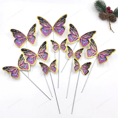 Purple Pink Butterfly Cake Decoration Happy Birthday Cake Topper Wedding Birthday Party Dessert Baking Decoration