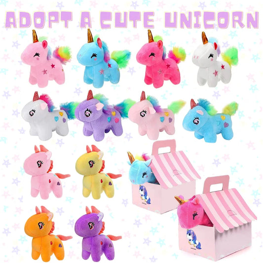 12/24/36Set Unicorn Party Favors Stuffed Animal Adopt Me Unicorn Plush Keychain Birthday Gifts with House for Girls