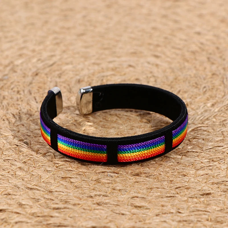 Rainbow String Open Cuff Bracelet – Fashion Unisex Bangle with Colorful Charm