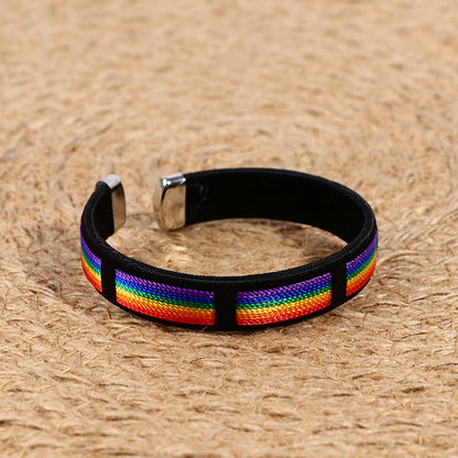 Rainbow String Open Cuff Bracelet – Fashion Unisex Bangle with Colorful Charm