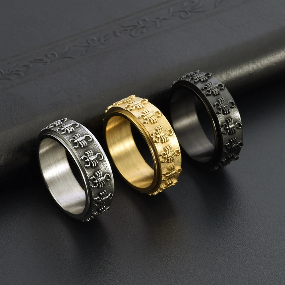 Rotating Scorpion Ring for Men Titanium Steel Gothic Stress Relief Jewelry Punk Finger Ring Unique Anxiety Fidget Toy Gift