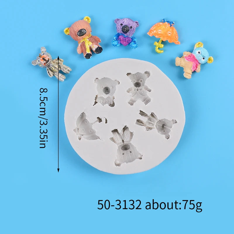 Bear Silicone Mold Cake Topper Fondant Chocolate Candy Cupcake Baking Cake Decorating Tools Polymer Clay Gum Paste Mold