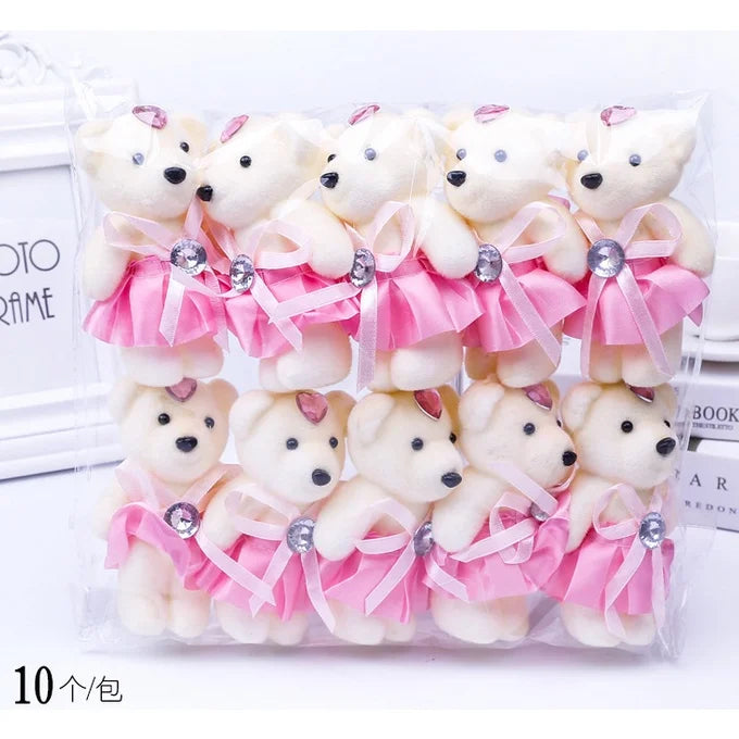 10pcs/Pack 12CM Couple Bear Flower Bouquet Dolls Mini Foam Teddy Bears Plush DlY Valentines Flower Gifts Packaging Accessor part