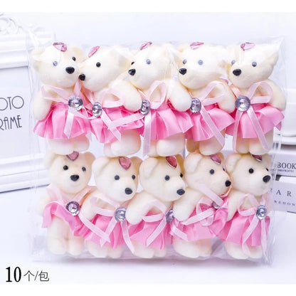 10pcs/Pack 12CM Couple Bear Flower Bouquet Dolls Mini Foam Teddy Bears Plush DlY Valentines Flower Gifts Packaging Accessor part