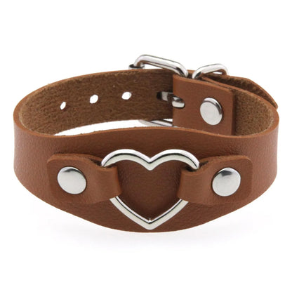 Punk Gothic Style PU Leather Faux Jewelry Heart Bracelet ,Male Female Lover Bangle Holiday Party Costume ﻿
