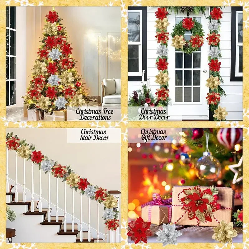 Christmas Glitter Artificial Flowers Tree Hanging Ornaments