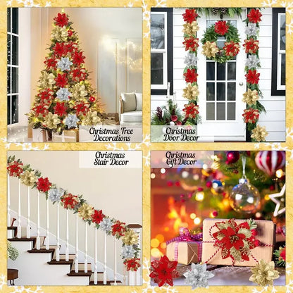 Christmas Glitter Artificial Flowers Tree Hanging Ornaments